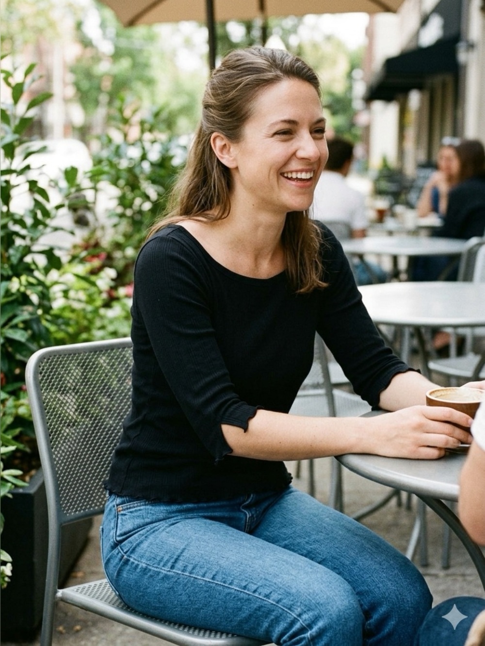 NATURAL LIFE Black Ribbed Scoop Neck Top with Lettuce Hem